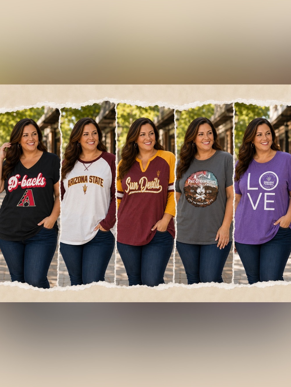 Arizona Bundle of 5 Shirts Dbacks, ASU, Pine-Strawberry 1X